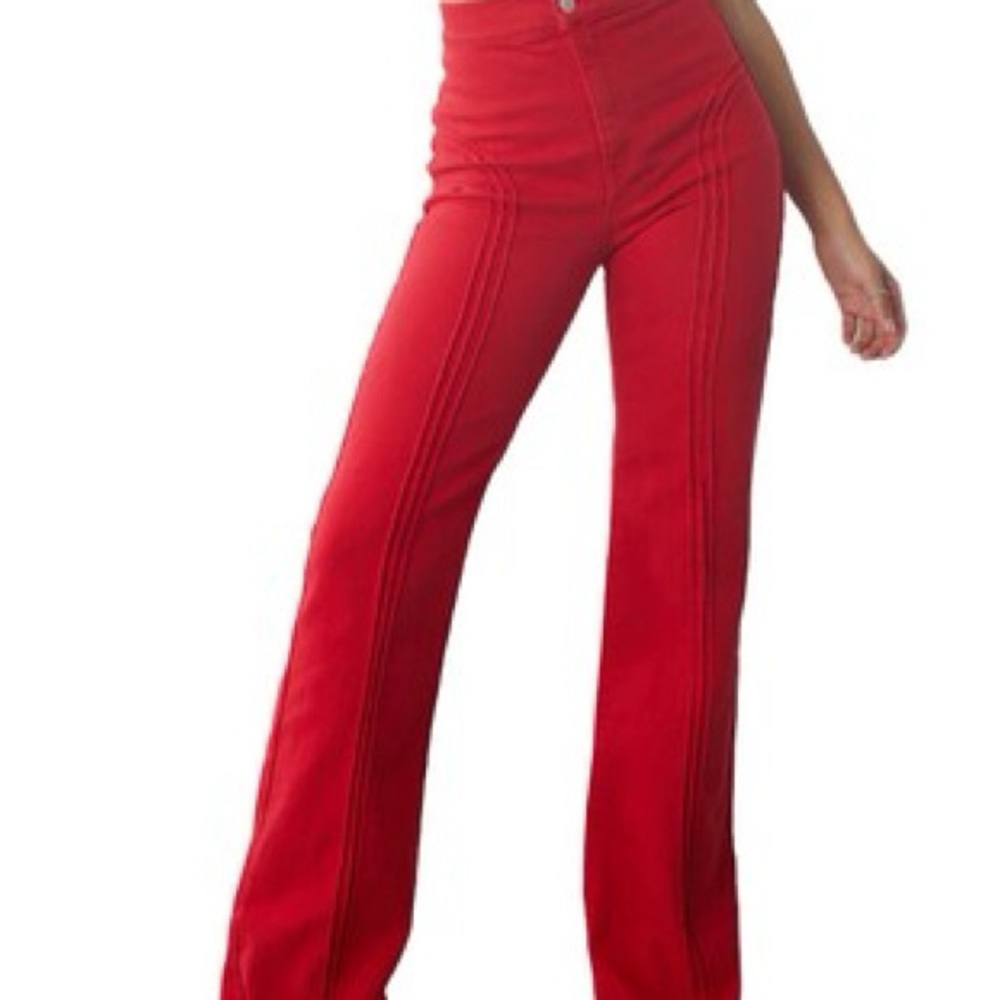 Revice Denim Roller girl flares Red High-Waisted Pants - Picture 2 of 7